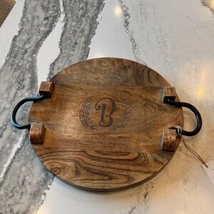 Thirty-One Wooden Serving Tray with Black Handles